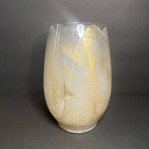 Alaura Large Artisan Hand-Painted Gold Swirl Petal Glass Wax Candle Holder 9.75"